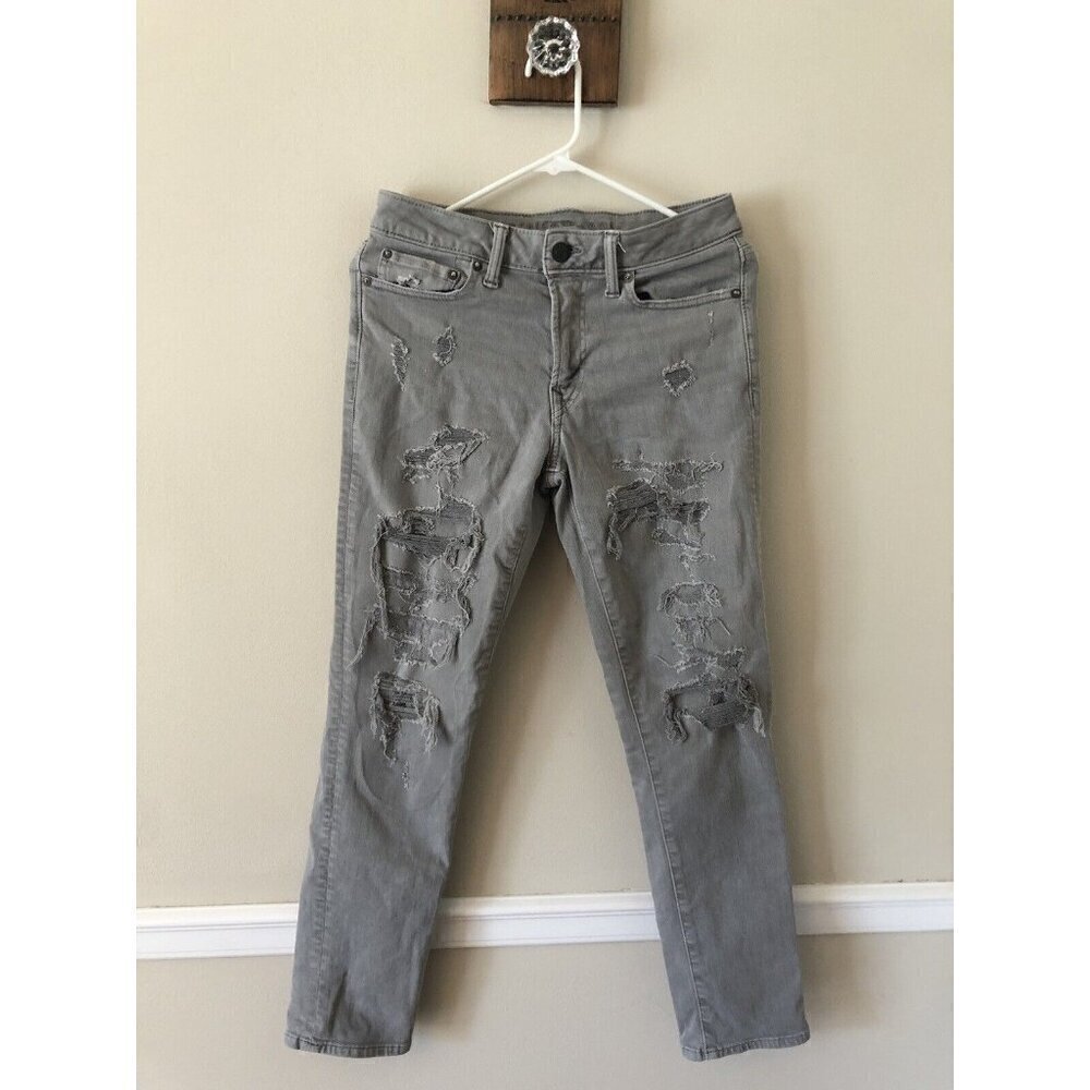 American Eagle Mens Tag Size 28x30 AirFlex Gray Jeans Slim Stretch Distressed